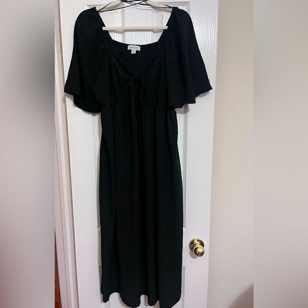 Black maternity dress with bow detail